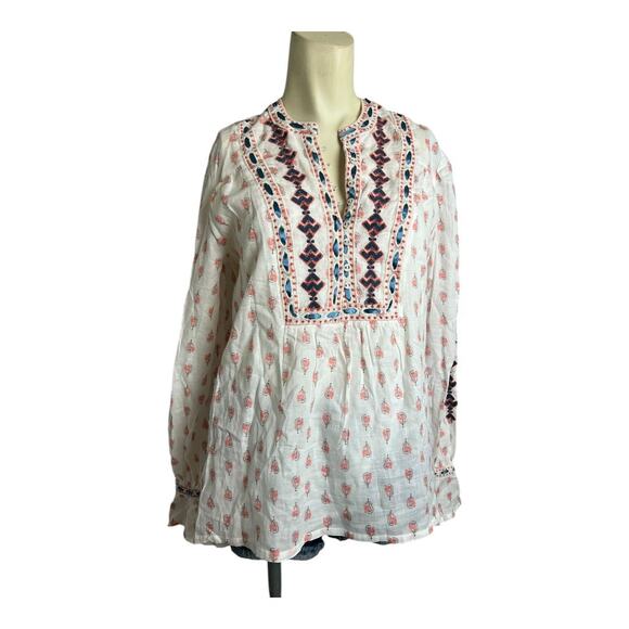 Sundance Catalog Embroidered Floral Blouse White/Pink Women's XS Boho Summer - Picture 2 of 8